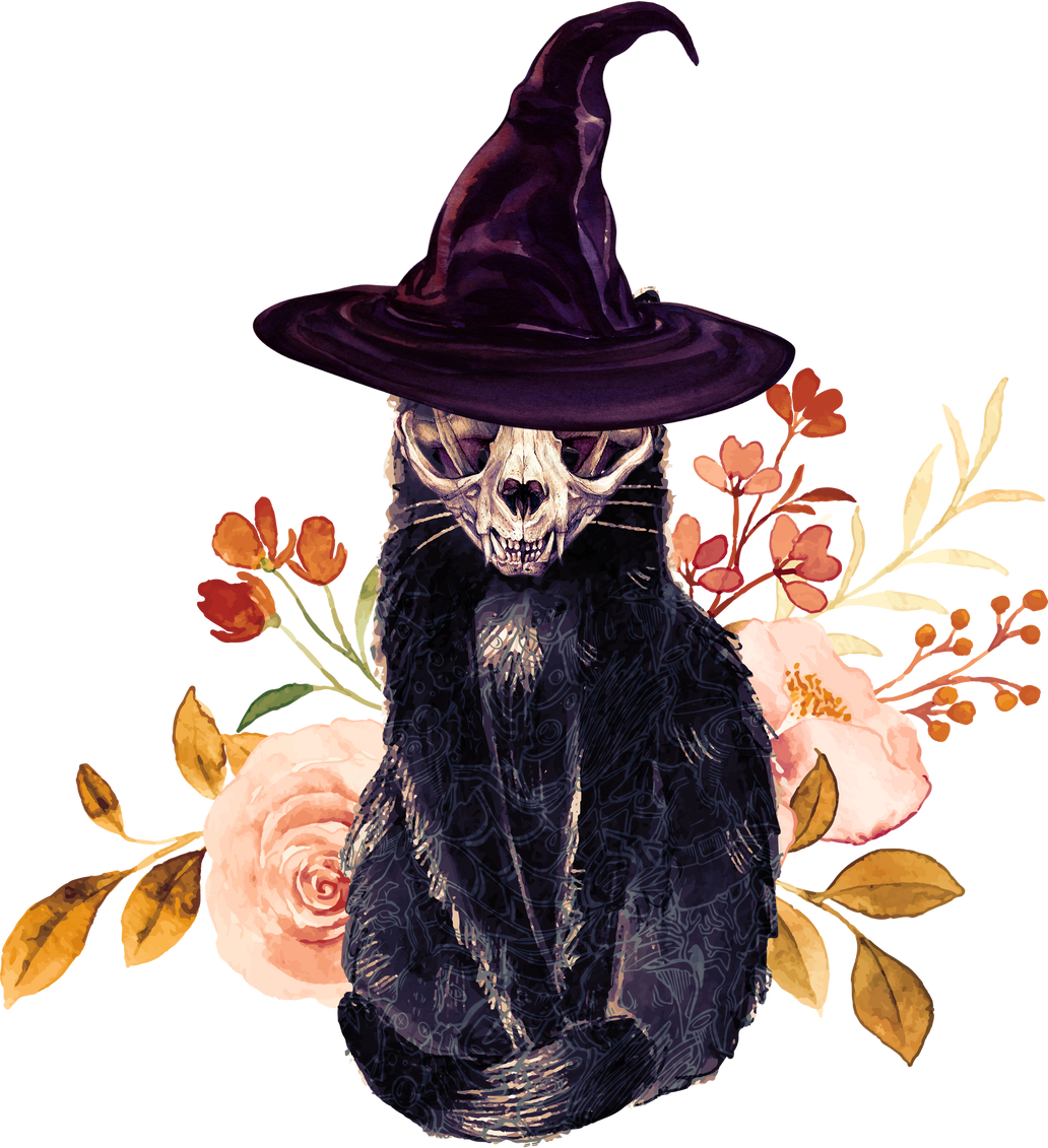 Spooky Cat with Flower